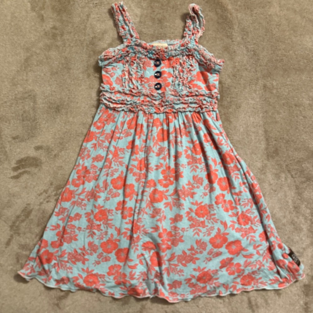 Matilda Jane Girls Emilia Dress Blue Coral Floral Ruffle Sun Dress Size 6